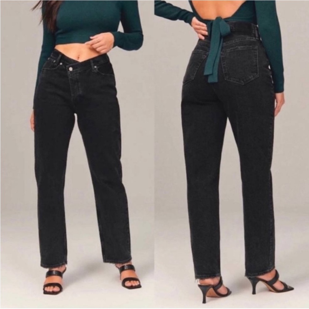 Abercrombie & Fitch Curve Love The Dad High Rise in Black Wash size 28